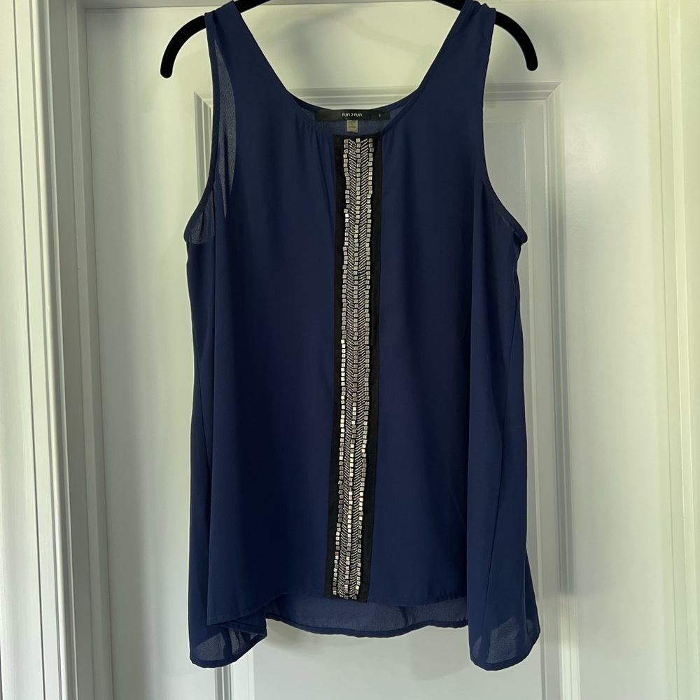 Fun 2 Fun Blue Embellished Sleeveless Tank Top